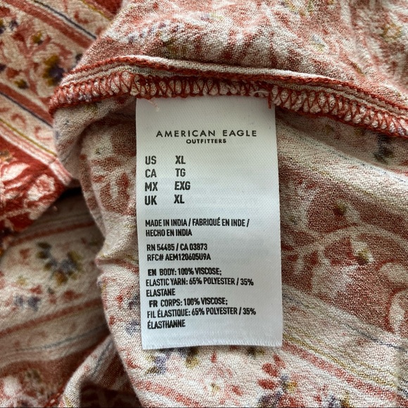 American Eagle Womens' Romper Wide Scrunch Strap Red Floral Striped - Picture 8 of 9